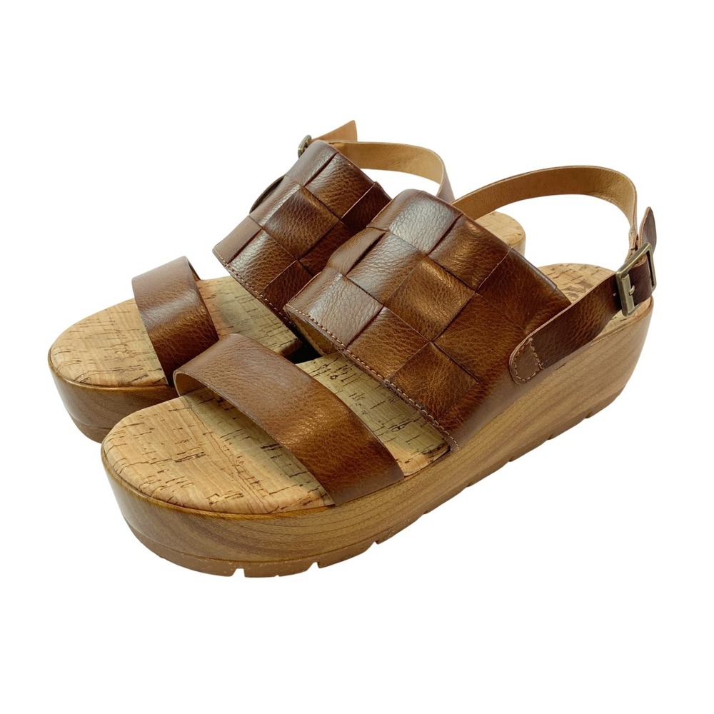 Korks Fraya Brown Woven Faux‎ Leather Platform Wedge Sandal Women's Size 8